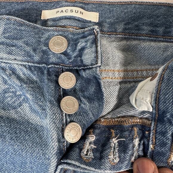 Pacsun Jeans‎ Womens 23 Blue Low Rise Straight Butterfly Print Denim Split Hem - Picture 3 of 12